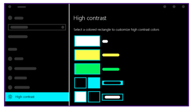 An image from Microsoft showing how high contrast colors shift for white, yellow, green, and blue