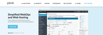 A screenshot of the Plesk website frontpage