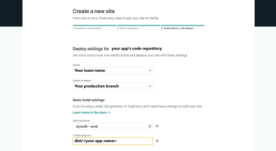 Screenshot showing build and deployment settings