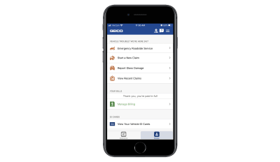 GEICO mobile app home page