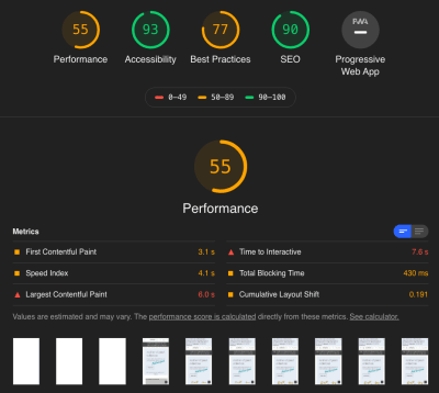 This Lighthouse mobile report for the front page showed that a lot of work needed to be done.