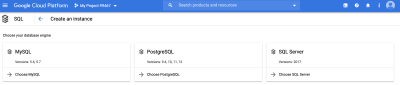 This image shows the three database engines in offering for Cloud SQL