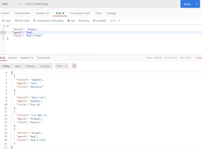 This image demonstrates a post request using Postman