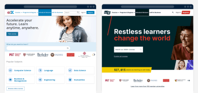 edX’s previous and current home page photos