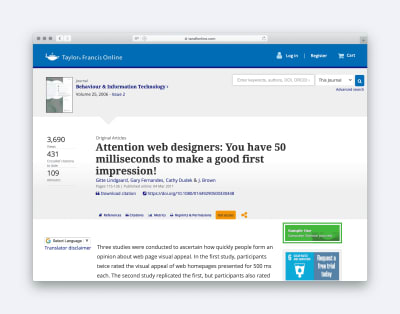 标题：Attention Web Designers，您有50毫秒的时间来留下良好的第一印象