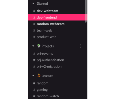 A list of Slack channels organized in a remote-friendly way