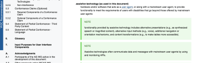 The WCAG 2.1 Glossary section, which provides contextual definitions of words and phrases used within the standard.