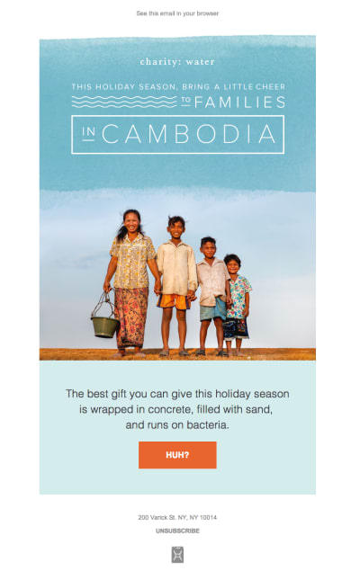 A simple yet engaging email design by Charity: Water.