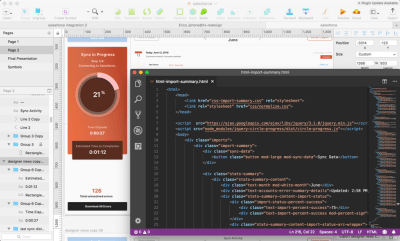 Screenshot of the sketch program and visual studio code with the code for the design.
