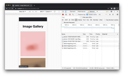 Images loaded on a simulated slow connection, displaying a placeholder approximating the final image as it loads in. This can improve perceived performance in certain cases.