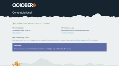 October CMS installation is installed