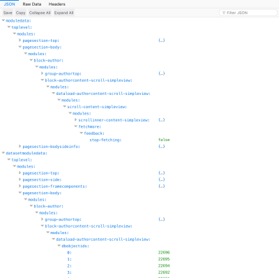 Example of JSON code returned by the API