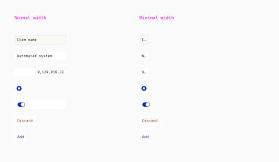 An example of the rules that define minimal column width for different cell types