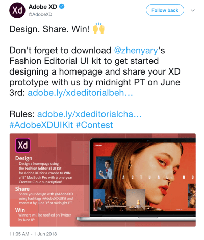 In Adobe XD's promotional campaign on Twitter, designers share their work with Adobe XD using the hash tag #AdobeXDUIKit.