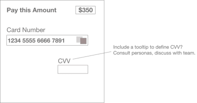 rough sketch of a form with a callout pointing to a field where a tooltip might be useful.