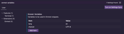 There are 2 default variables in VS Code, lang is set to en and charset to UTF-8.