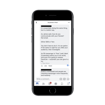 Facebook conversation about Messenger marketing