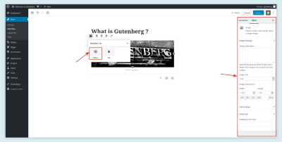 Paramètres d'image dans Gutenberg