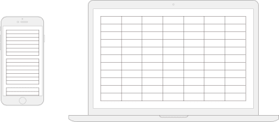 Table rows become individual stacked blocks on narrow viewports