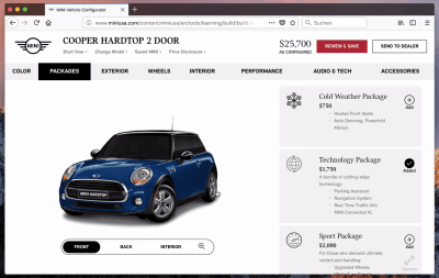 Mini Cooper with premade packages.