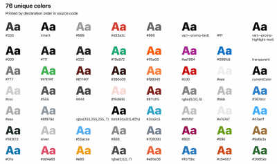 An overview of colors used, printed by declaration order in source code.