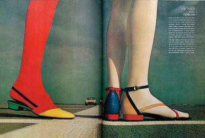 The Foot and the Ferrari.' Spread from Harper's Bazaar, March 1967. Photography by Bill Silano. Art direction by Bea Feitler and Ruth Ansel.