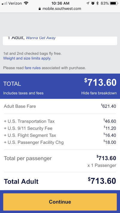 Southwest Airlines hidden charges