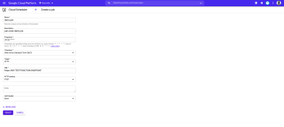 Fields required for creating a cron job using the cloud console