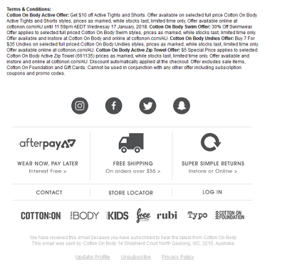 The Cotton on Body email footer, which is too lengthy.