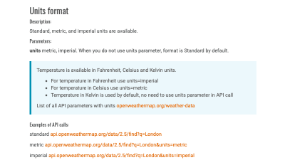 OpenWeatherMap API documentation excerpt