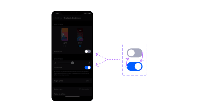 There’s an iPhone at the left and a group of two variants at the right, the variants are connected with two arrows to show that only one component is needed to reproduce the same off and on effect as before.