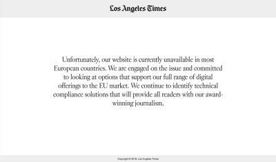 los-angeles-times' message stating that the website was unavailable in most European countries