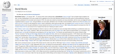 David Bowie’s Wikipedia page in 2021.