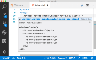 VS Code shows a preview of the upcoming Emmet expansion.