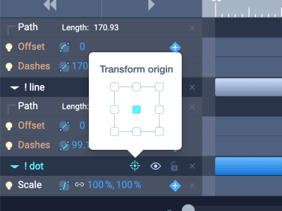 Transform origin control in SVGator's Timeline panel