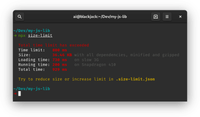 size-limit provides basic bundle size check with details on JavaScript execution time as well