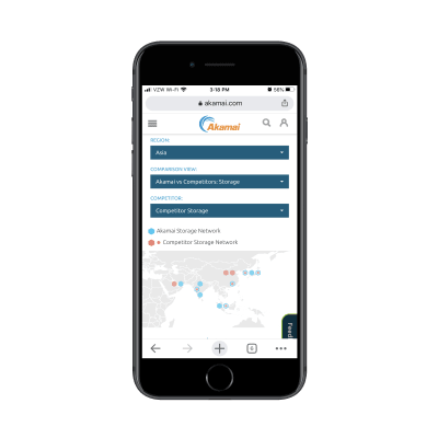 Akamai media delivery network map - Asia storage vs. competitors