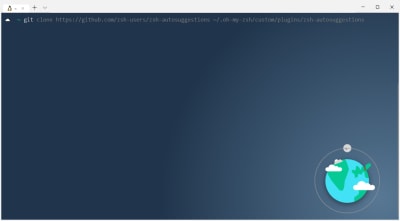 The terminal showing zsh autosuggestions auto completing a git clone command