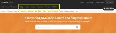 Envato Market pages for Code, Video, Audio, Graphics, Photos and 3D Files