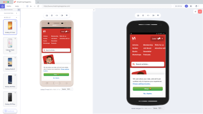 Testing the Smashing Magazine website on different devices
