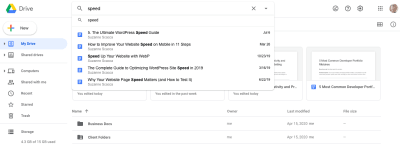 Google Drive search for 'speed'