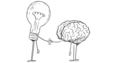 Light bulb and brain shaking hands