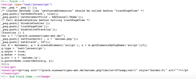 Screengrab of Matomo code from eu2020.de