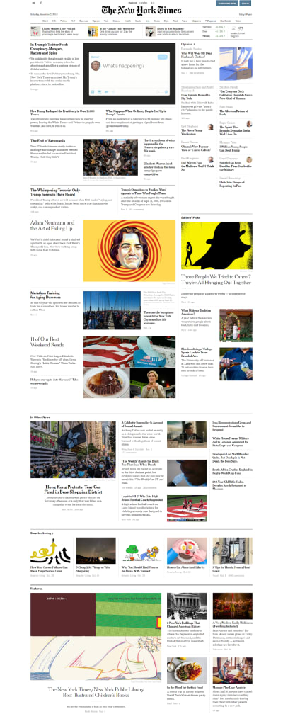 Homepage of The New York Times' website