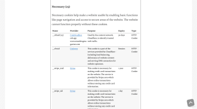 Smashing Magazine privacy policy page with table listing out cookies used