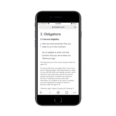 LinkedIn user agreement - translation of legalese into plain speak for mobile users