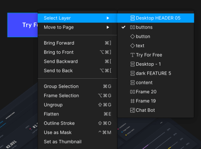 Secondary menu to select a layer