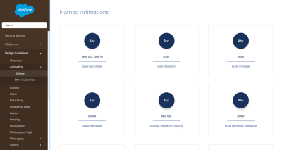 A listing of small named animations that can be composed into more complex effects