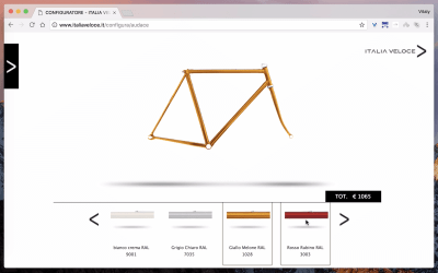 Veloce's initial state is blank. As the customer chooses options, a bicycle appears before them.