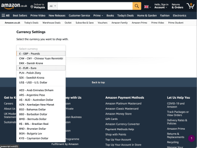 Dropdown with region settings